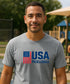 Patriotic USA Pickleball Flag by Pepini Pickleball β white Casual Wear Pickleball T-Shirt front view